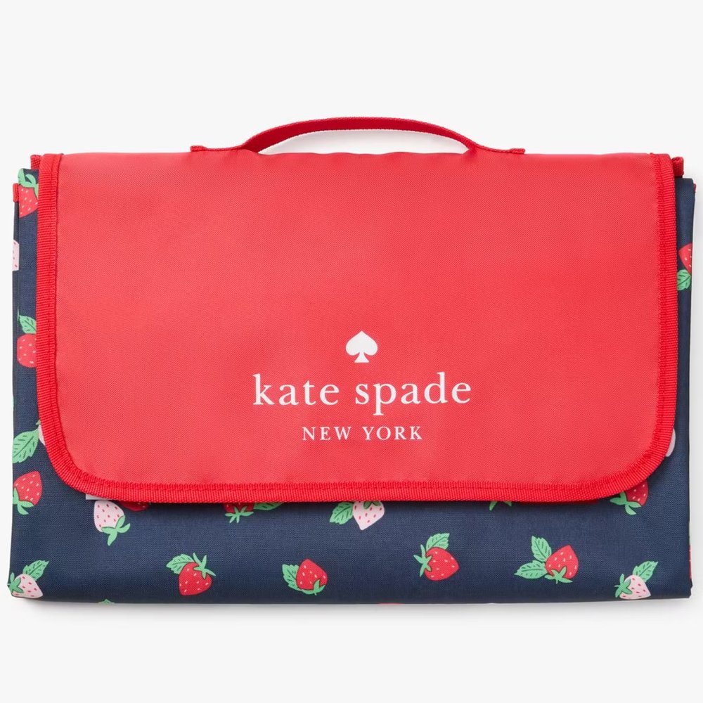 New Kate Spade Strawberry Toss Packable Picnic Blanket